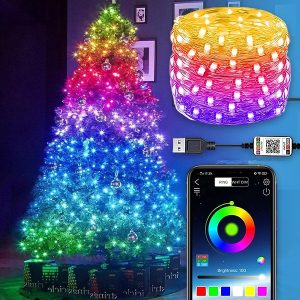 Gudrās Ziemassvētku LED gaismas ar mūzikas sinhronizāciju un daudzkrāsu efektu (5 m) | SPARKLED